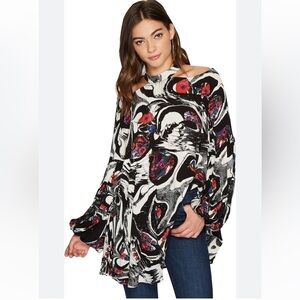 Free People Tunic Mini Dress Drift Away Cold Shoulder Multicolor Small S